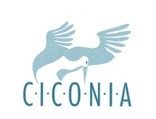 Logo Ciconia - nápis Ciconia bledomodrou farbou na bielom podklade, nad nápisom modrý bocian