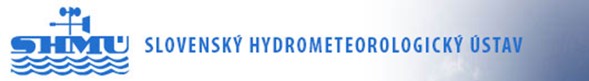 Logo: Slovenský hydrometeorologický ústav napísaný modrou farbou na podklade oblohy a vľavo od nápisu skratka SHMÚ modrou farbou a pod skratkou vlnky v troch radoch.