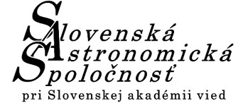 Logo Slovenská astronomická spoločnosť pri Slovenskej akadémii vied: nápis čiernym písmo na bielom podklade. Zvýraznené začiatočné písmena Slovenskej astronomickej spoločnosti SAS.