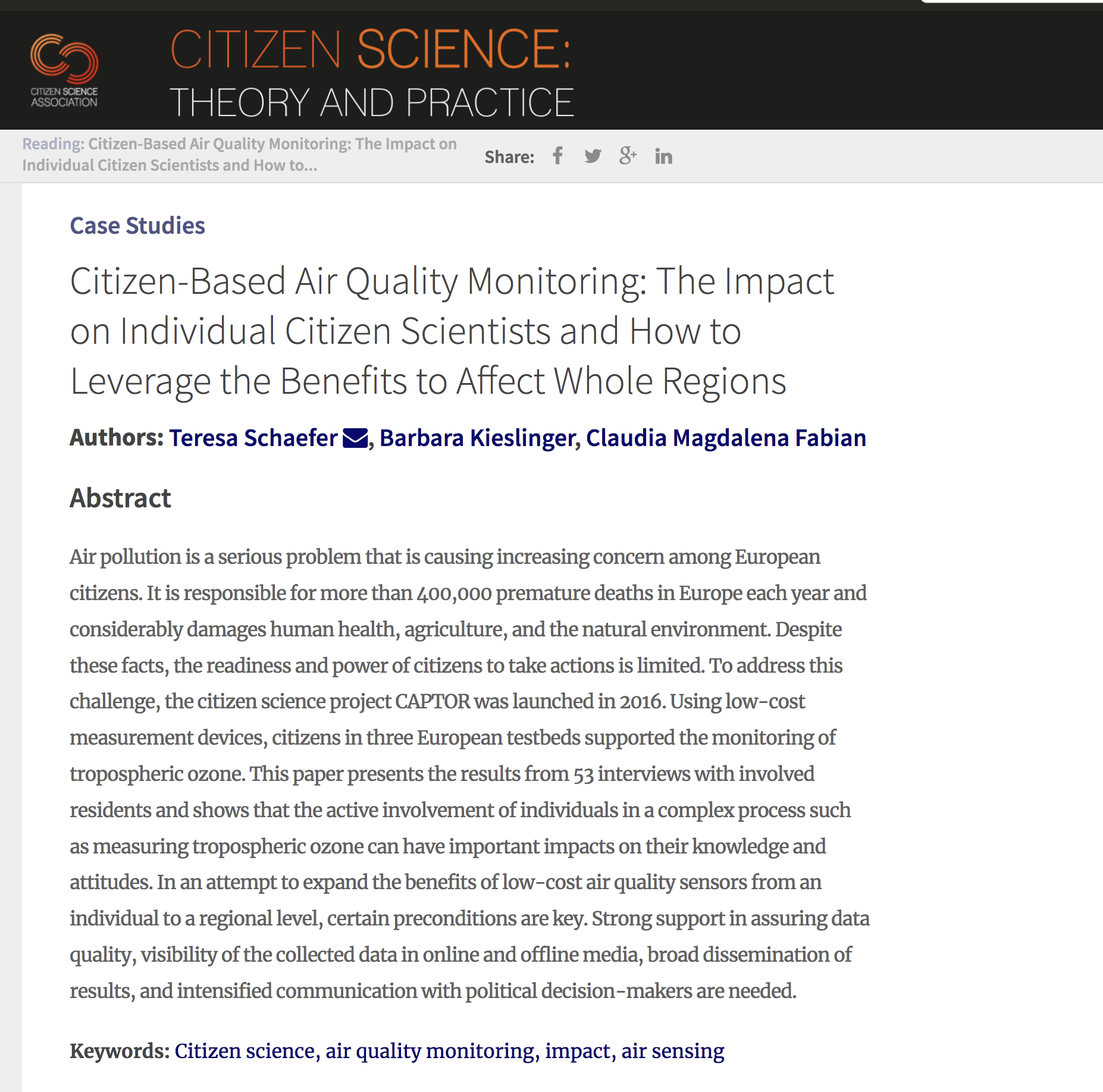 Citizen-based air quality monitoring Article