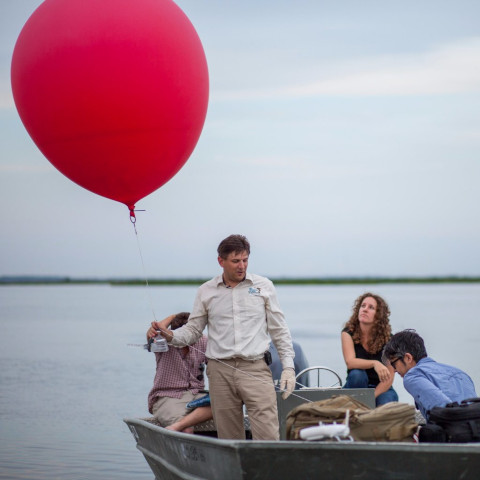 Photo of Public Lab's balloon mapping kit in action.